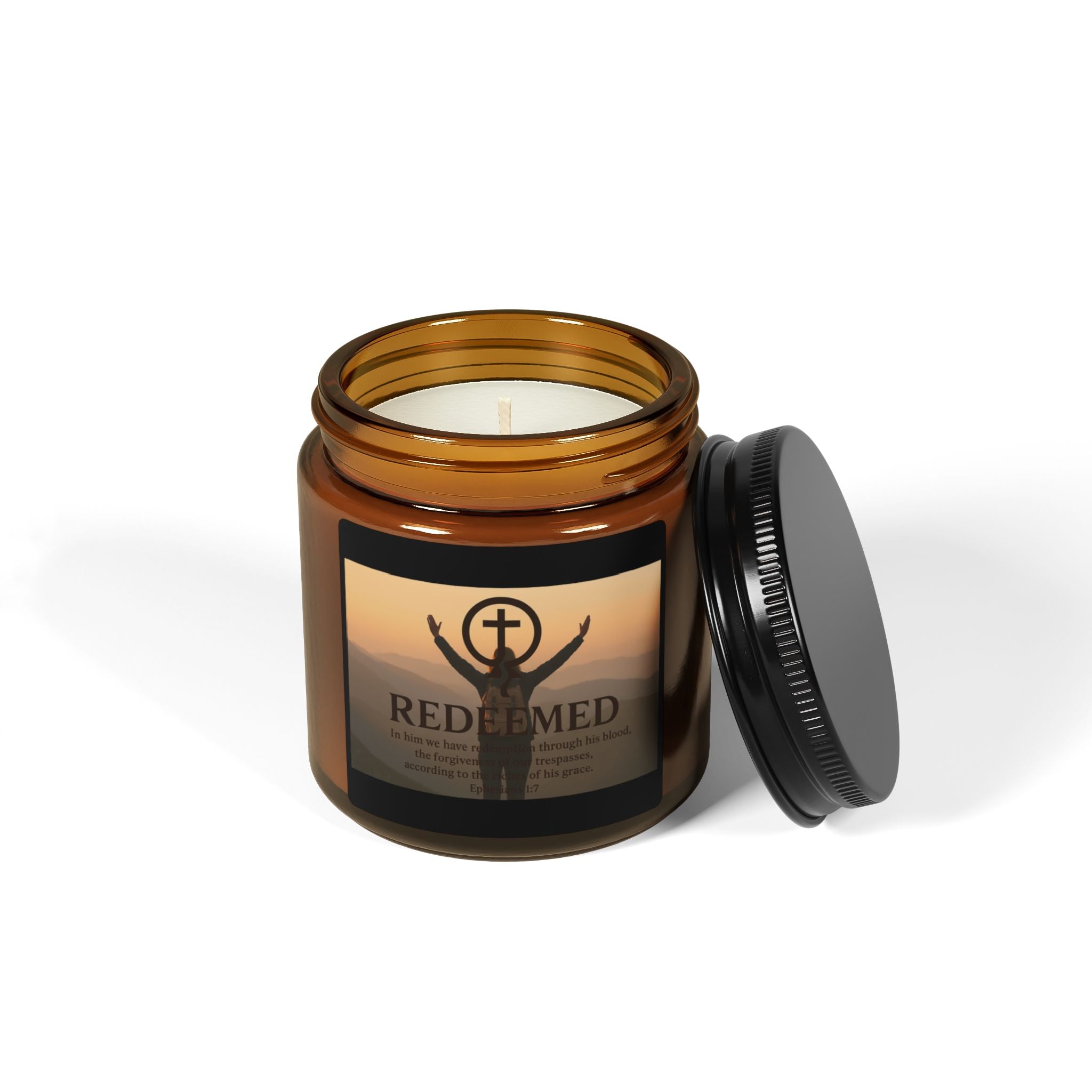 Soy Candle - Christian Scented Candle, Redeemed, Amber Jar