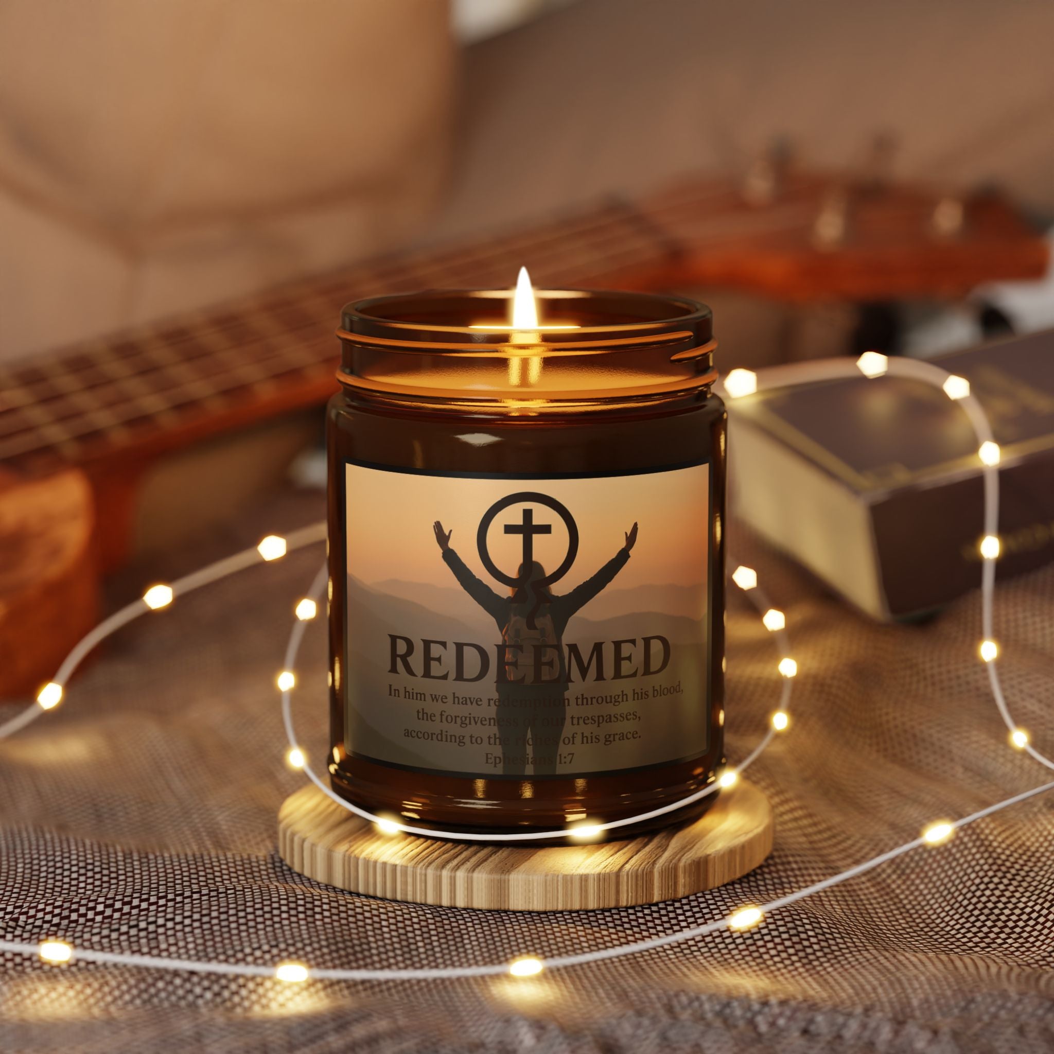 Soy Candle - Christian Scented Candle, Redeemed, Amber Jar