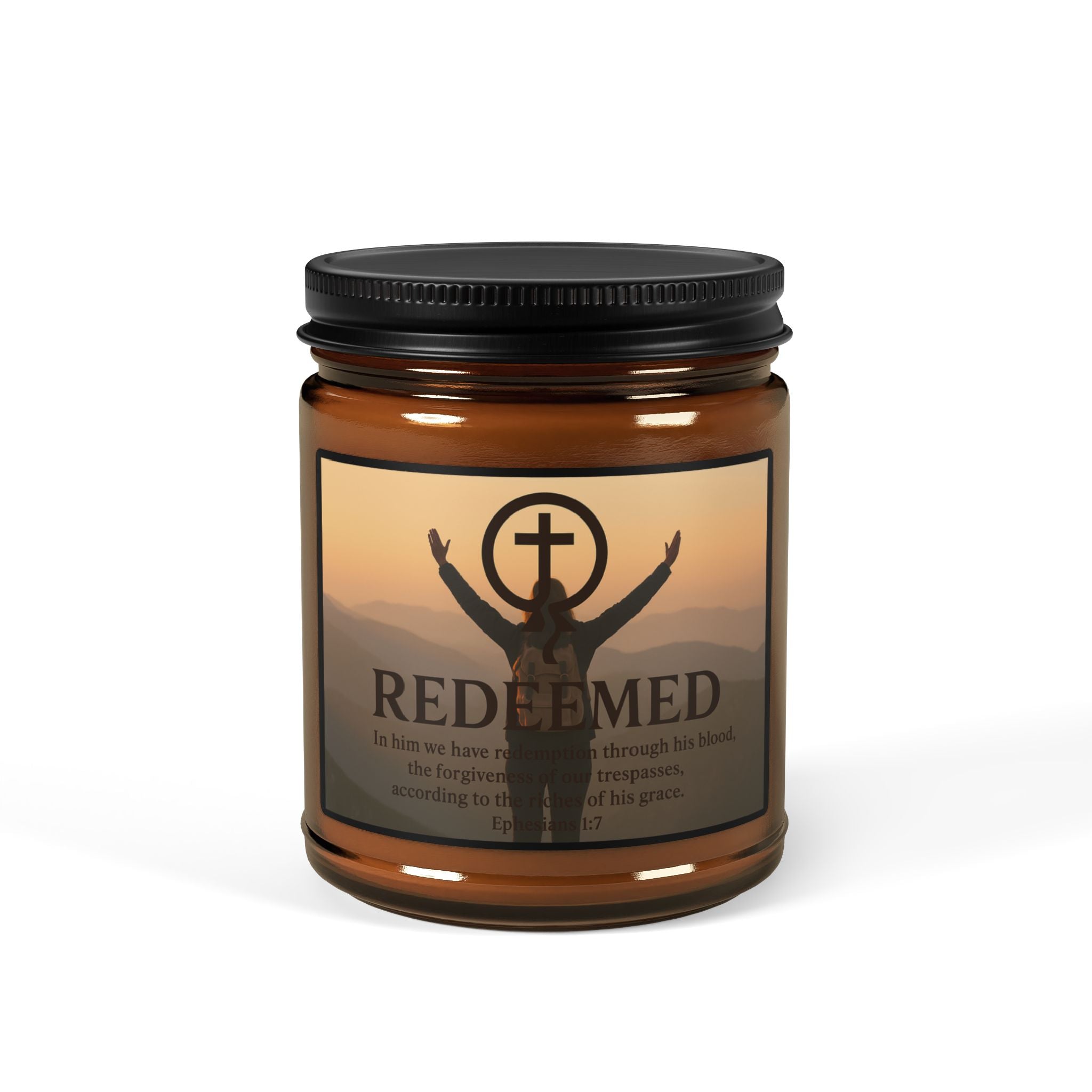 Soy Candle - Christian Scented Candle, Redeemed, Amber Jar