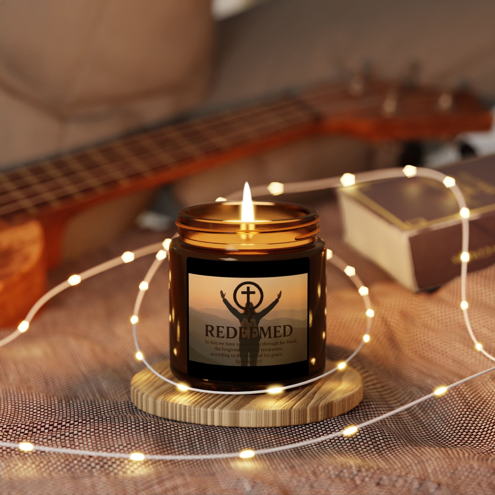 Soy Candle - Christian Scented Candle, Redeemed, Amber Jar