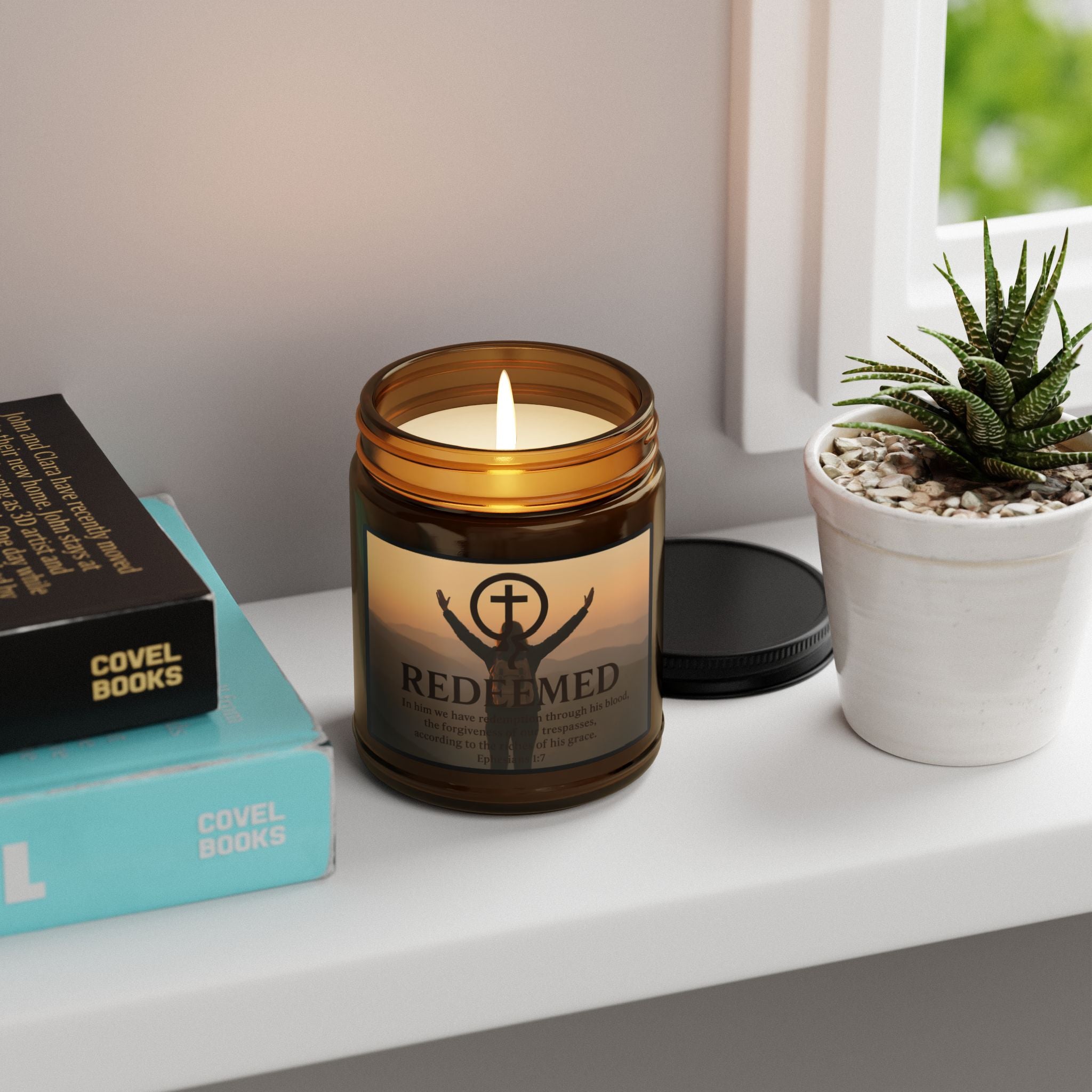 Soy Candle - Christian Scented Candle, Redeemed, Amber Jar