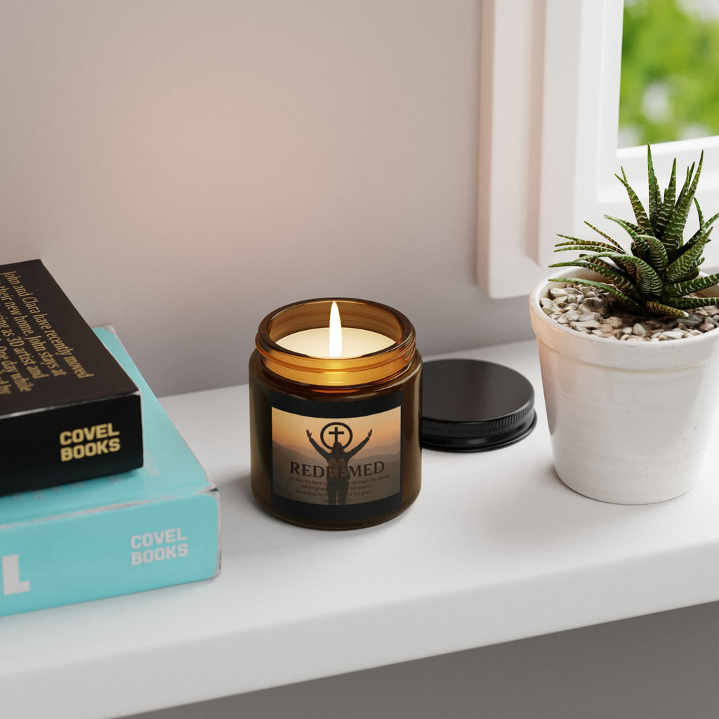 Soy Candle - Christian Scented Candle, Redeemed, Amber Jar