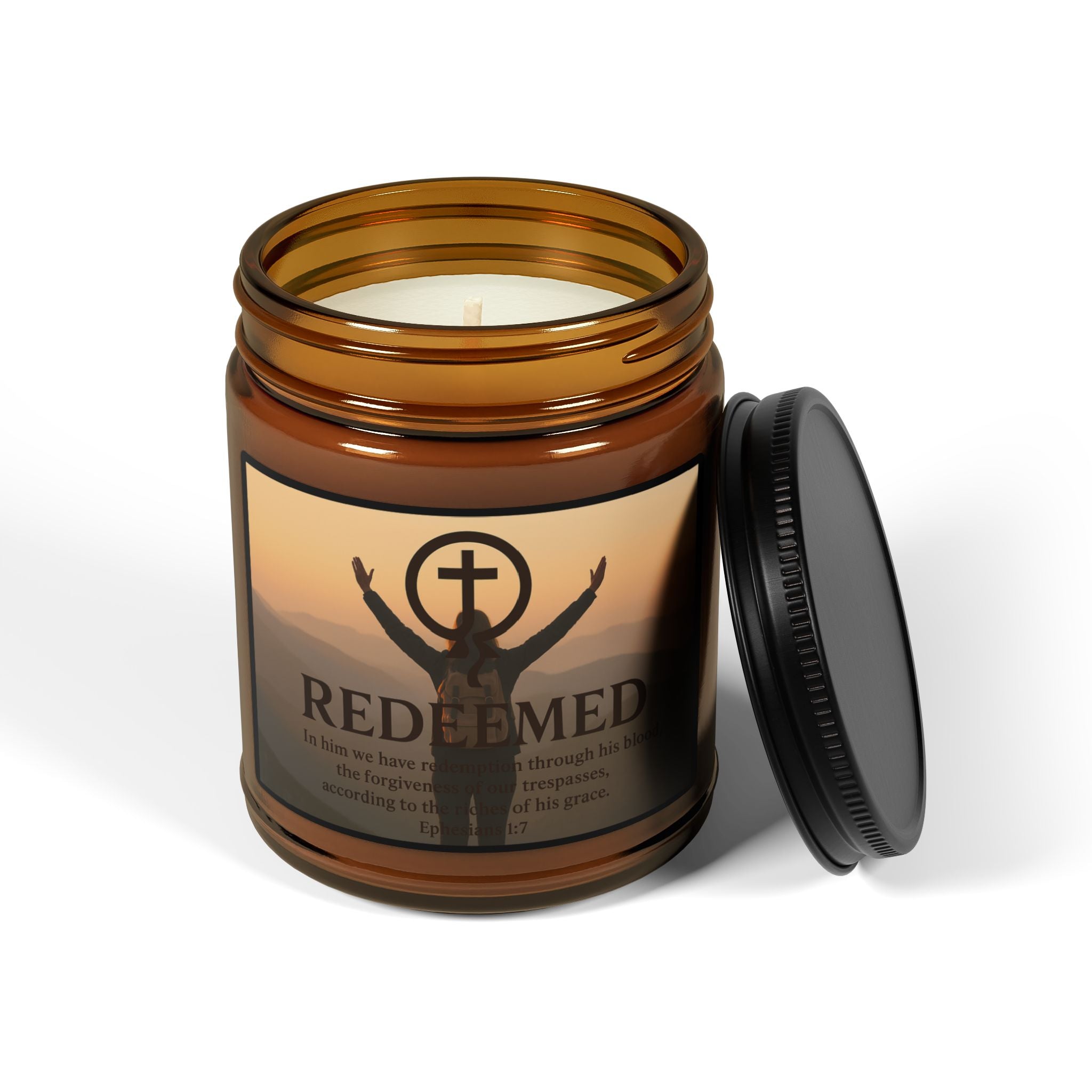 Soy Candle - Christian Scented Candle, Redeemed, Amber Jar